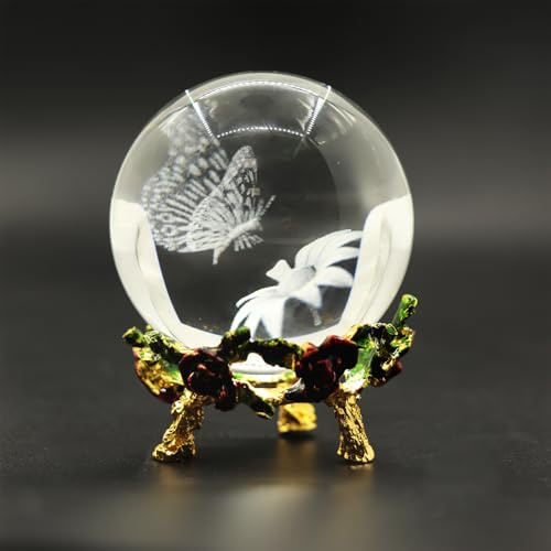 Eterspr Boule de Cristal Papillon de 60 mm, Gravée au Laser 3D Presse Papier, Boule de cristal, avec support, Décoration de table, Cadeaux pour femmes