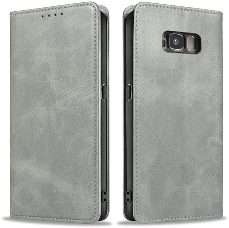 LBH Handyhülle Smartphone-Hülle für Samsung Galaxy S8 Klapphülle Magnetverschluss Kartenfächer Geldfach Standfunktion Case Etui Rundumschutz Schutzhülle Grau