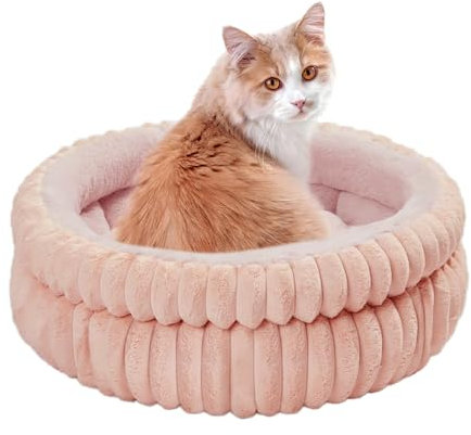 ODIWEN Lettino per gatti lavabile, Cuccia per Gatti e Cani da Interno, Cucce Rotondo, Letto per cani lavabile, Lettino per Animali Domestici a Ciambella, Cuccia Cane Gatto Interno,60x60x20 cm(Rosa)