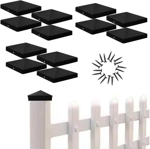 Fence Post Cap 12 PCS Plastic Fence Post Finials 100mm x 100mm Black Fence Post Toppers 4 x 4 Inch to Protect and Decoration Outdoor Wooden Fence and Mailboxes