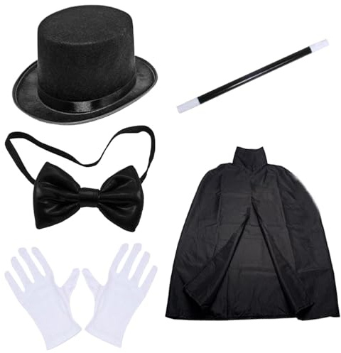 HoveeLuty Costume de magicien pour enfants, jeu de rôle, jeu rôle, ensemble magicien comprenant un chapeau, des gants, une baguette, une cravate et cape. Costumes déguisement pour enfants pour
