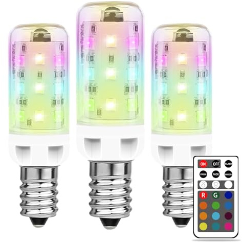 E14 Colour Changing Bulb LED 2.5W, Small Screw Bulb with Remote Control, E14 Dimmable Bulbs 12 RGB Colors + White 6000K, Colour Changing Light Bulbs for Home Decor Bar Party Mood Lighting, 3 Pack