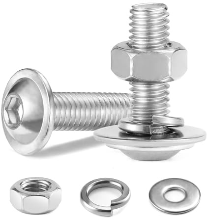 10Pcs M5 x 25 mm Bolt Flanged Button Head Socket Cap Bolt Screws, Nuts and Bolts 304 Stainless Steel, Allen Screws, Flat & Lock Washers, Nuts and Bolts Assortment Kit by Wavanta