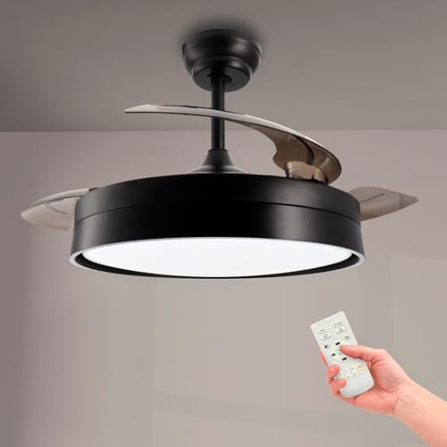 M mimotec - Ventilatore da soffitto a LED Black Loki, temperatura di colore regolabile, funzione estate/inverno, 6 velocità, LM8825