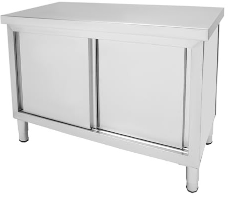 Levkitch Edelstahl Arbeitstisch mit Unterschrank und Schiebetüren | Werkbank 120x50x86cm Arbeitsschrank Freistehend Edelstahlschrank, Edelstahltisch für Küche, Restaurant, Garage