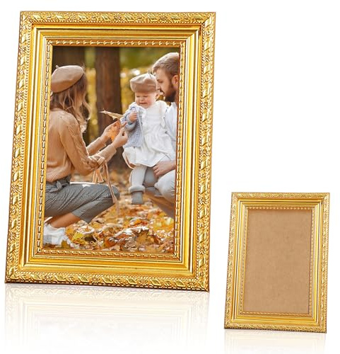 Simsky Bilderrahmen A4 Gold, 33.5×24.5cm Vintage (A4) Deko Bilderrahmen Aus Kunststoff Mit Glas Großer Fotorahmen für Wohnzimmer Zuhause Oder Büro und Wandmontage