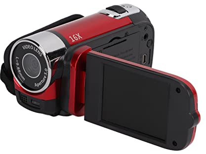 Yosoo Health Gear Videokamera-Camcorder, Full-HD-Digitalrekorder mit 16-fachem Optischen Zoom, 2,7-Zoll-Farbbildschirm, 270°-Drehung, für Klare Videoaufzeichnung (Rot)