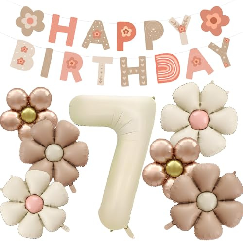 8 Stück Geburtstagsdeko 7 Jahr Mädchen, Gänseblümchen Deko 7 Geburtstag | Gänseblümchen Ballon, Helium Ballon Blume, Feen Deko Kindergeburtstag, für Geburtstag Jubiläum Motto Party