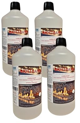 Bioetanol 1L X4 – Combustible ecológico Premium para chimenea estufas de acero inoxidable – Llama limpia, sin olor ni humo – Recursos vegetales – Alto rendimiento y seguridad (1 Lx4)