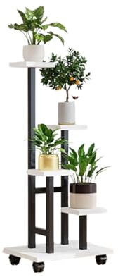 Hengqiyuan Pflanzenständer Bodenstehender Blumenständer, Pflanzenregal mit Rollen für Innenhof Balkon Wohnzimmer,Weiß