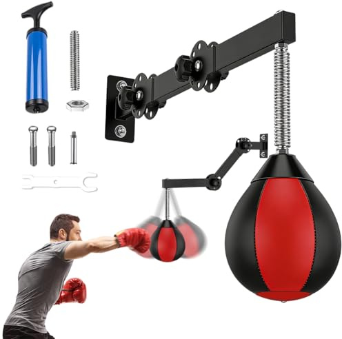 Punchingball Tisch, Boxbirne für Wandmontage, Boxball mit Aufhängung, Boxsack Hängend Punching Bag mit Federn, Punching Ball Speedball, für Home Gym, Training, Stressabbau