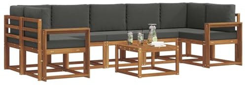 vidaXL Outdoor-Sofagarnitur mit Kissen 8 pcs Natur und Anthrazit, Sofa-Set aus Akazienholz für draußen, modernes modulares Design, Loungemöbel für die Terrasse, Flexibles Garten-Sofa, Garten-Lounger