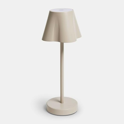 Loberon Wiederaufladbare Tischlampe Tenari - Schlichtes Design - Kabellos - Mattes Finish - Tischleuchte - Eisen - Kunststoff, weiß