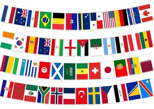 48 Länder Flaggen Wimpelkette für WM 2026, 14x21cm WM 2026 Banner, Fußball Deko Banner, Beidseitig Bedruckt Girlande, Fussball Deko Girlande Fahnen Wimpelkette für WM-2026 Fußball, Bar Party