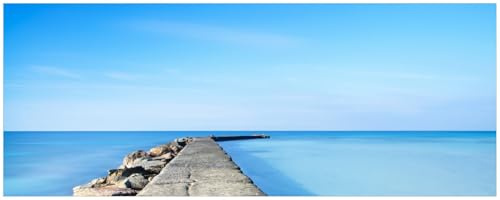 Wallario Küchenrückwand selbstklebend 115 x 50 cm, Motiv: Pier am blauen Ozean mit blauem Himmel | Spritzschutz abwischbar & pflegeleicht