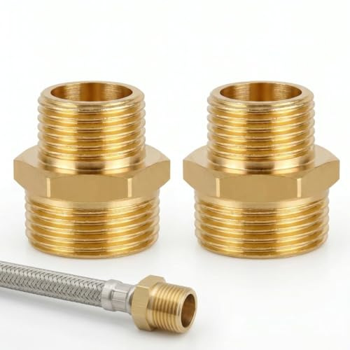 2 Pcs 3/4 to 1/2 Brass Hex Nipple Connector Brass Pipe Fitting | 1/2 BSP Male to 3/4 BSP Male Thread Reducing Adapter Double Nipple Hose Connector for Plumbing Fittings