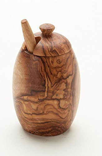 Olivenholz Rustikal – Honig Topf, 11 cm Olivenholz mit Löffel.