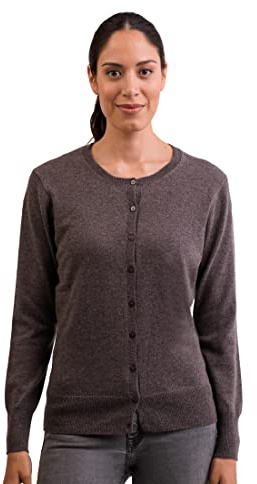 CASH-MERE.CH 100% Kaschmir Damen Pullover Cardigan Rundhalsausschnitt | Strickjacke Rundhalsausschnitt 2-fädig