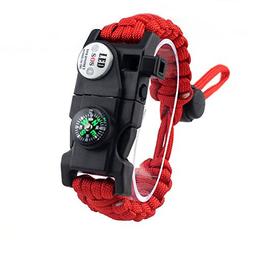Adjustable Survival Bracelet, 7 Core Paracord 20 in 1 Emergency Sports Wristband Gear Kit with Waterproof LED SOS Light, Compass, Rescue Whistle, Fire Starter Multi-tool for Wilderness Adventure