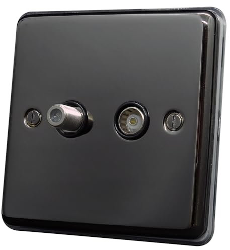 Discount Electrix F-Type Sky Satellite and Isolated Coaxial TV Aerial Socket Black Nickel Design with Black Insert