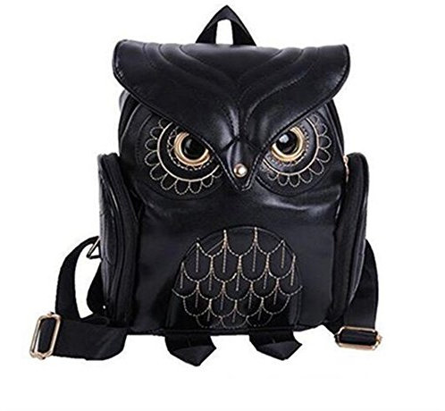 Modischer Eulen-Rucksack für Damen und Mädchen, Mini-Rucksack aus PU-Leder in Schwarz weiß B9 Schwarz