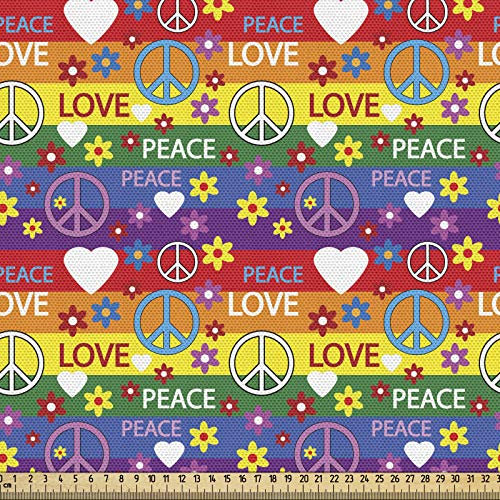 ABAKUHAUS Hippie Stoff als Meterware, Herz-Friedens-Ikone festlich, Qualitäts Stoff Dekorativer Polster Heimtextilienstoff, 2M (148x200cm), Rot Lila