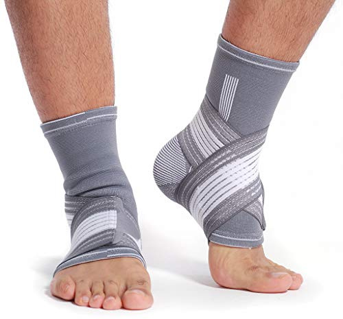 Neotech Care Ankle Brace Support - Elastic & Breathable Fabric - Adjustable Compression Strap - For Men, Women, Youth - Left or Right Foot (Grey Colour, Size M, 1 Pair)
