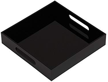 Luxytop Serviertablett aus Acryl, mit Griffen, Dicke von 5 mm, für Küche, Bad, Büro, Bar, Aufbewahrungsbox für Kosmetik, Schmuck, Toilette, Spielzeug, Gadgets 10x10x2H glänzend schwarz