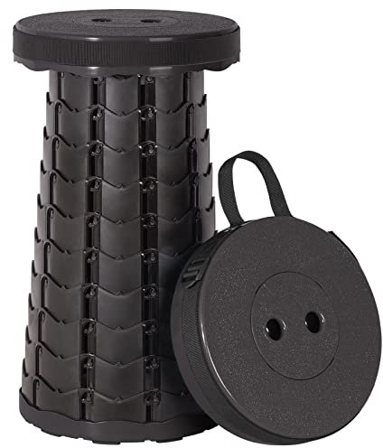 Leogreen Tragbarer Teleskophocker, Klapphocker, Tragbarer Campinghocker, Faltbar Hocker Camping zum Angeln Grill Camping Gartenarbeit drinnen Küche Max Last 150KG, Schwarz