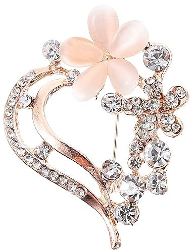 ABOOFAN Broche en forme de cœur en forme de fleur avec strass en cristal, broche en alliage pour écharpe, vêtements, ornement pour femmes (doré)