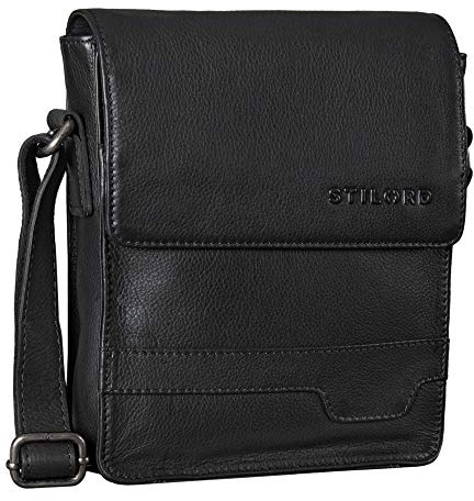 STILORD Sven Herrenhandtasche Leder Umhängetasche klein Schultertasche Männer 8 Zoll Tablet Herren-Tasche Messenger Bag DIN A5 Echtes Leder Farbe:schwarz