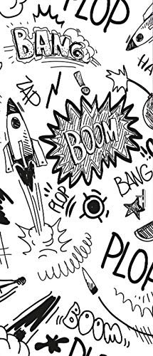 A.Monamour Türtapete Selbstklebend Türfolie Türposter 3D Hand Gezeichnete Raketen Muster Skizze Doodle Pop Abstrakte Kunst Vinyl Folie Türdeko Tapete Wandbild Türaufkleber Türtattoo 90x200cm