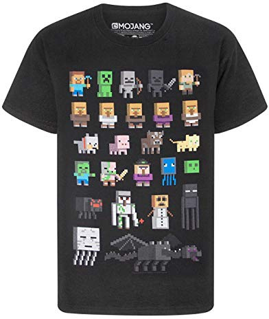 Minecraft T-Shirt for Boys | Kids Black Sprites Characters Gamer Gifts Merchandise | Childrens Short Sleeve Top 9-10 Years