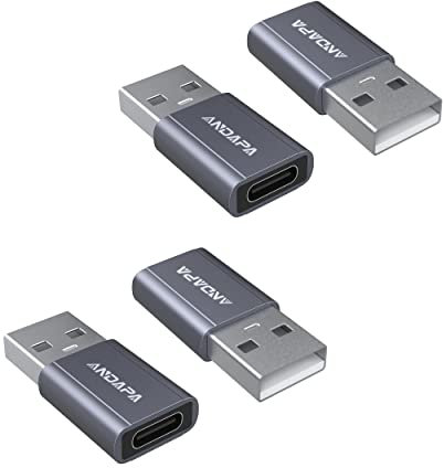ANDAPA Adaptateur USB C vers USB (4 pièces), pour iPhone 12, 13, 14, 15 16 Mini, Pro, Max, Airpods, Samsung Galaxy Note 10, 20, 21, S21 Plus, Google Pixel 5, 4, 4a, 3A XL.