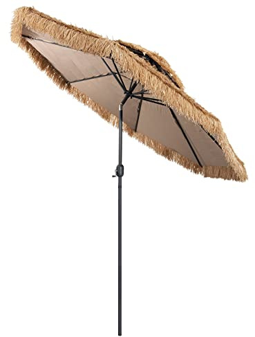 GOPLUS Sonnenschirm Hawaii 270cm, Strohschirm um 30° knickbar, Strandschirm mit Kurbel, Bast Sonnenschirm 8 Rippen, Terrassenschirm tragbar leicht, Tischschirm Gartenschirm zum Sonnenschutz