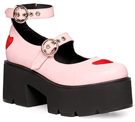 LAMODA Women's Rosey Love Chunky Platform Dolly Shoes, Pink UK 4