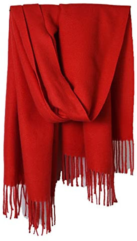 DNLKWGO Einfarbiger Quasten-Schal, warmer Kaschmir-Schal, Unisex, für Damen und Herren, Winterschal, rot, Einheitsgröße