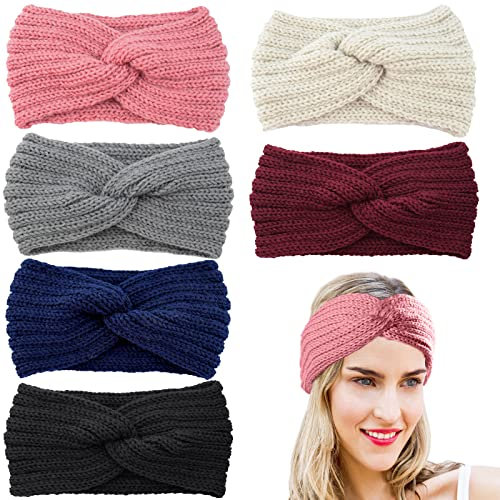 SPOKKI 6 Stück Stirnbänder Damen Winter, Gestrickte Haarbänder Mädchen, Damen Ohrenschützer Bandanas Winter Haarschmuck