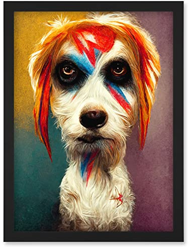 Doppelganger33 LTD Aladdin Sane Ziggy Stardust Terrier Dog Fun Quirky Painting Artwork Framed Wall Art Print A4