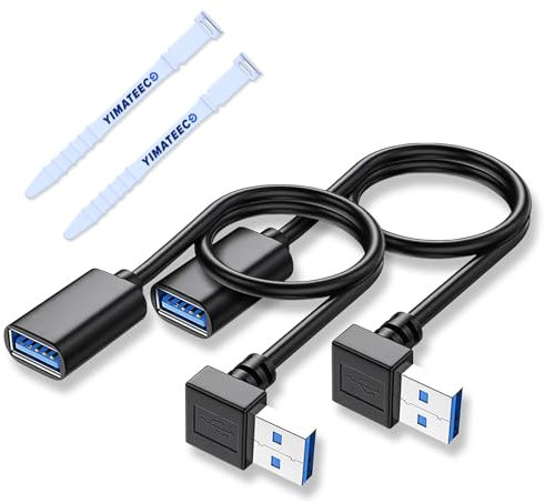 YIMATEECO Cavo Prolunga USB 3.0, Cavo dati USB Maschio-Femmina da 30cm, Adattatore U-SB da 90 Gradi con Vontatti Placcati oro per Unità Flash U-SB, Disco Rigido (Angolo Inferiore, 2 Pezzi, Nero)
