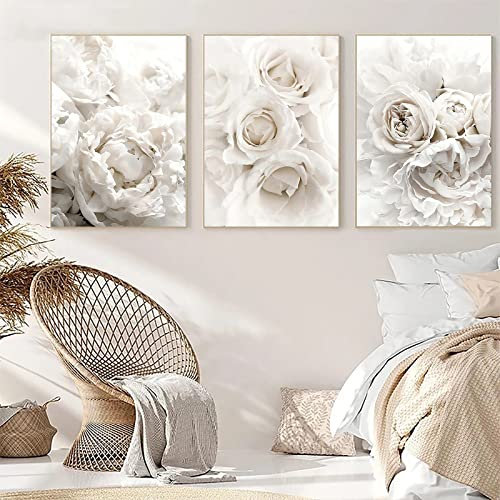 Trayosin 3er Set Premium Poster Pfingstrose Weiße Blumen,Bilder Wohnzimmer Deko Schlafzimmer,Leinwandbild Kunstdruck Moderne Wandbilder Wanddeko Design Wand Bild,ohne Rahmen (50x70cm)