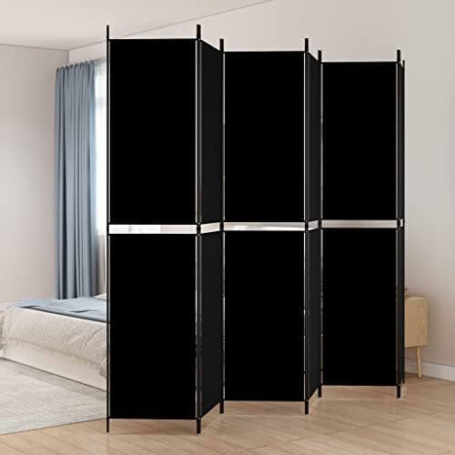 WIFESE Paravent 6 Panneaux Noir 300x220 cm Tissu Séparation de Pièce Design Pliable Cloison de Séparation de Chambre Espace Privé Ecran d'intimité Séparation de Bureau Bloquer Le Soleil