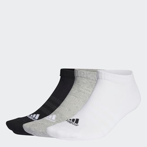 adidas Unisex Cushioned Low-Cut Socks 3 Pairs, Medium Grey Heather / White / Black, 13-14.5