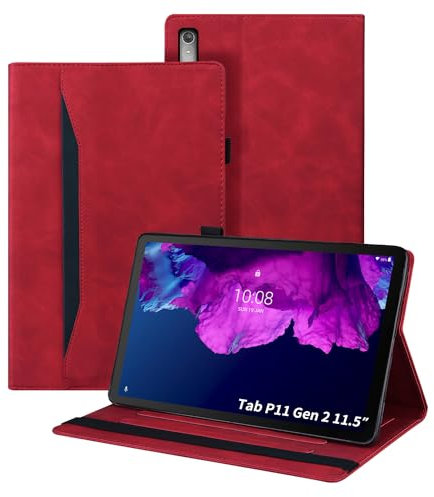 Auslbin Coque pour Lenovo Tab P11 (2nd Gen) 11.5 Pouces TB350FU/TB350XU 2022 Housse de Cuir PU avec Fonction Support Étui de Protection Tablette pour Lenovo Tab P11 (2nd Gen) - Rouge