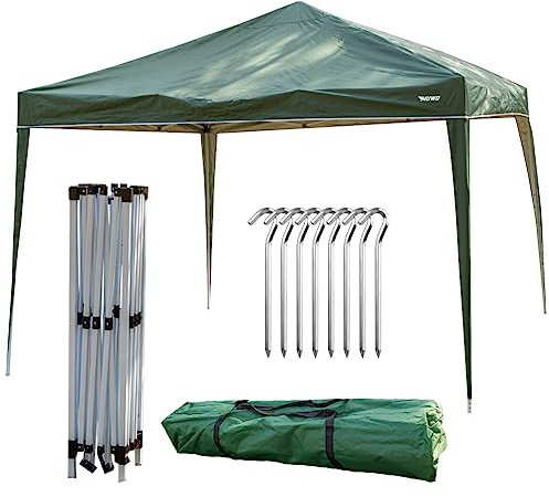 MUWO Pavilio Outdoor Faltpavillon 3×3 m, optimaler Wetterschutz. Stahlgestell mit wasserdichter Plane und UV Schutz 50+. Gartenpavillon oder Partyzelt mit 2,5 m Firsthöhe, 2,2 m Eingangshöhe (Grün)
