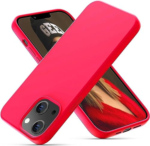 OIIAEE Liquid Silicone Case Designed for iPhone 13 Mini Case, Ultra Slim Shockproof Protective Phone Case Cover with Soft Anti-Scratch Microfiber Lining, 5.4 inch, Hot Pink