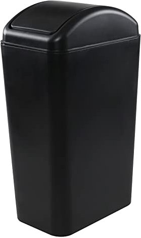 Leendines Waste Can with Swing Lid, 14 L Plastic Trash Bin (Black)