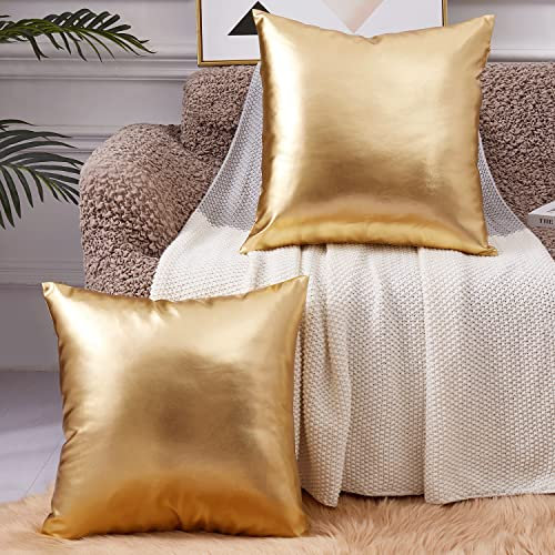 EUCIOR Dekoratives Kissen, goldfarben, dekorative Kissenbezüge, modern, metallisch, glänzend, für Bett, Couch, Sofa, goldfarbene Kissen