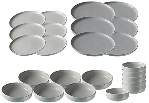 Ritzenhoff & Breker Jasper Teller & Schalen Set 24-teilig, Mint, Tafelservice aus Steinzeug, Geschirr mit Soft-Touch-Haptik & farbiger Mattglasur