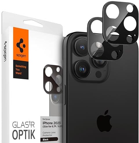 Spigen Glas.tR Optik Tempered Glass Camera Lens Protector for iPhone 16 Pro, iPhone 16 Pro Max, iPhone 15 Pro, iPhone 15 Pro Max, iPhone 14 Pro, iPhone 14 Pro Max - Black (2 Pack)